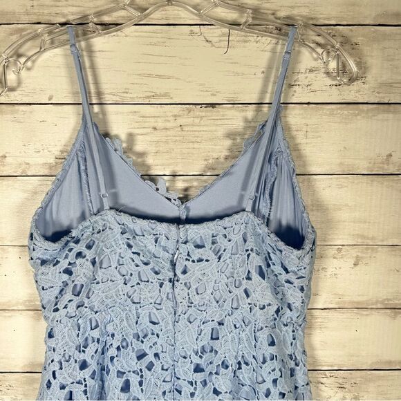 ASTR The Label Lace Overlay Blue Fit Flare Sleeveless Midi Eyelet Dress Sz M - Picture 8 of 12